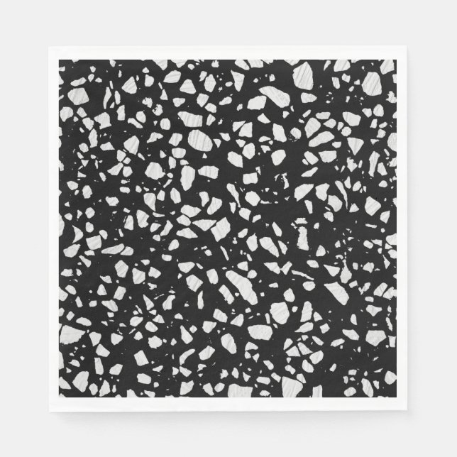 Abstract Terrazzo Mosaic Black and White Pattern Napkins (Front)