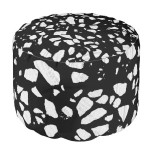 Abstract Terrazzo Mosaic Black and White Pattern Pouf