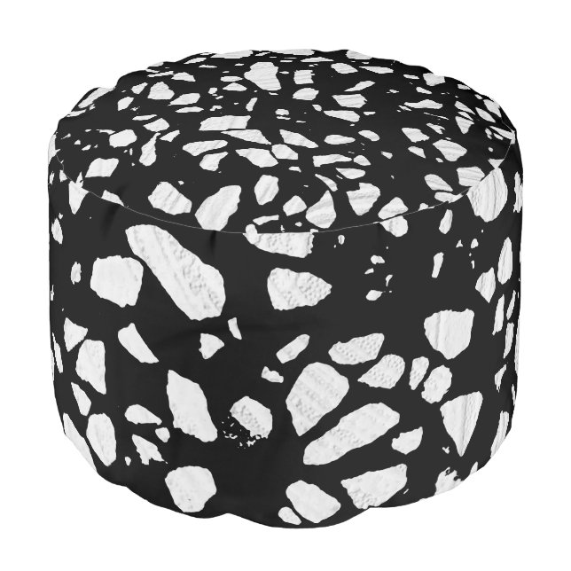 Abstract Terrazzo Mosaic Black and White Pattern Pouf (Angled Front)
