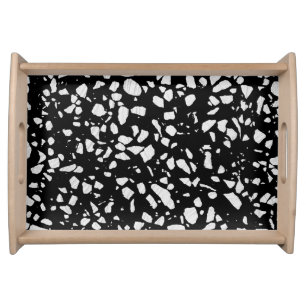 Abstract Terrazzo Mosaic Black and White Pattern   Serving Tray
