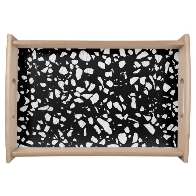 Abstract Terrazzo Mosaic Black and White Pattern   Serving Tray (Front)