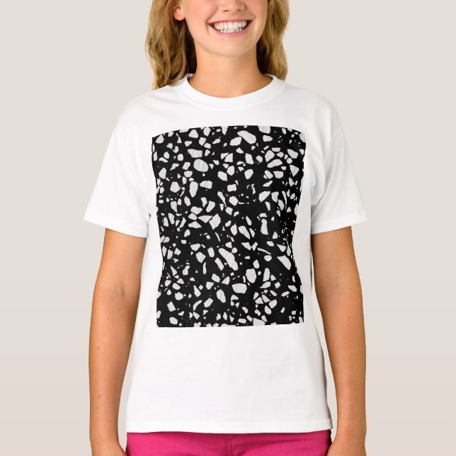 Abstract Terrazzo Mosaic Black and White Pattern T-Shirt (Front)