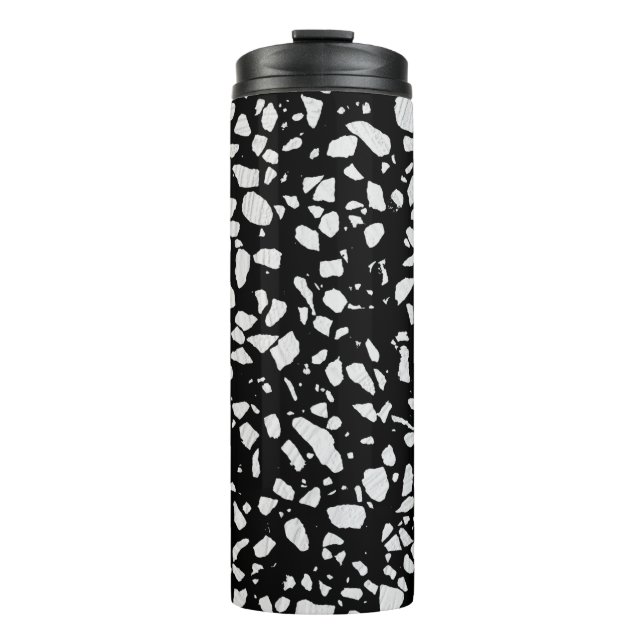 Abstract Terrazzo Mosaic Black and White Pattern Thermal Tumbler (Front)