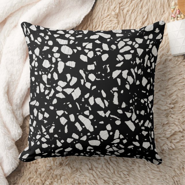 Abstract Terrazzo Mosaic Black and White Pattern Throw Pillow (Blanket)