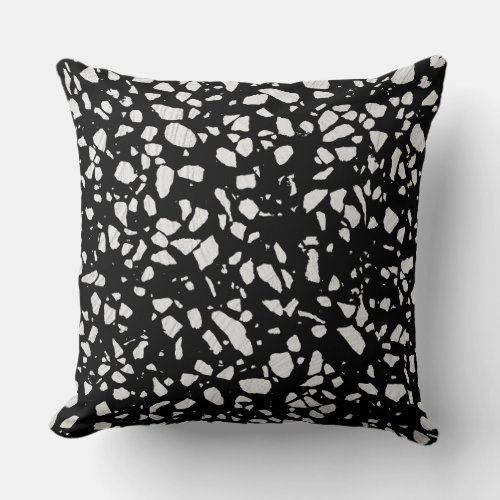 Abstract Terrazzo Mosaic Black and White Pattern Throw Pillow