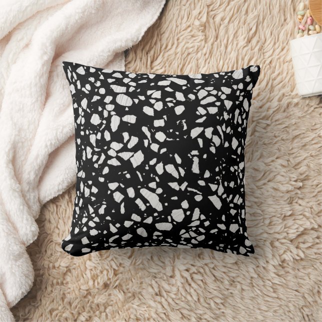 Abstract Terrazzo Mosaic Black and White Pattern Throw Pillow (Blanket)