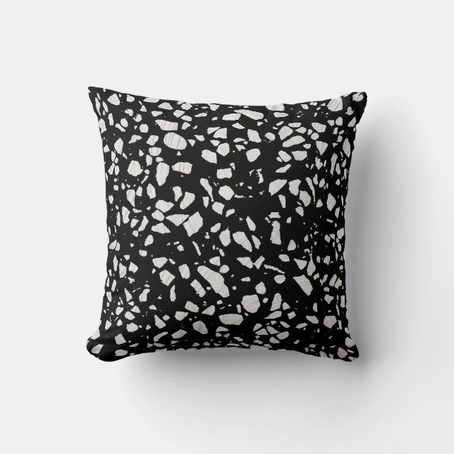Abstract Terrazzo Mosaic Black and White Pattern Throw Pillow (Front)