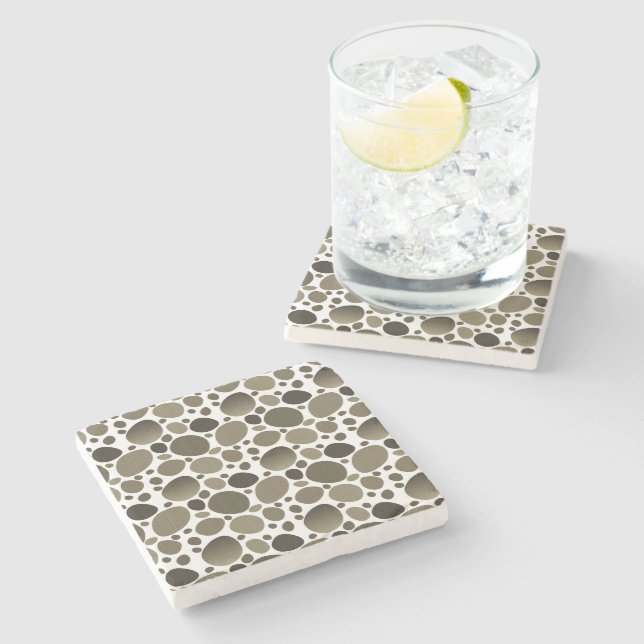 Abstract Terrazzo Mosaic Brown White Pattern Stone Coaster (Side)