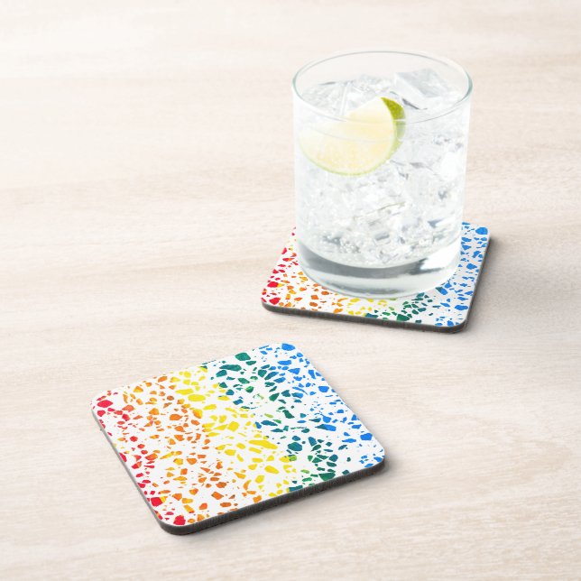 Abstract Terrazzo Mosaic Colorful Rainbow Pattern Beverage Coaster (Right Side)