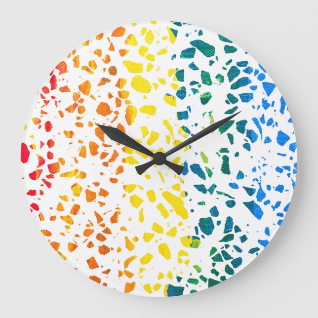 Abstract Terrazzo Mosaic Colorful Rainbow Pattern  Large Clock (Front)