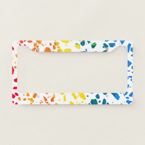 Abstract Terrazzo Mosaic Colorful Rainbow Pattern  License Plate Frame