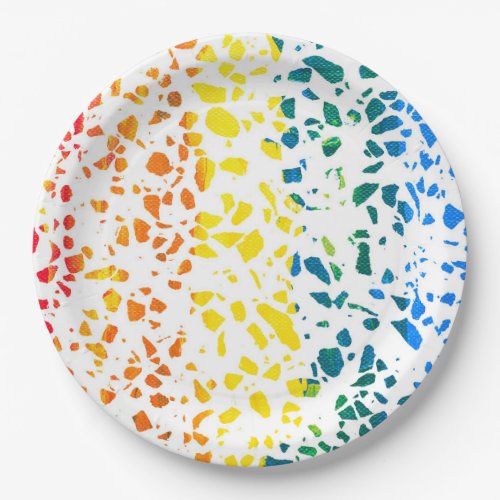 Abstract Terrazzo Mosaic Colorful Rainbow Pattern Paper Plates
