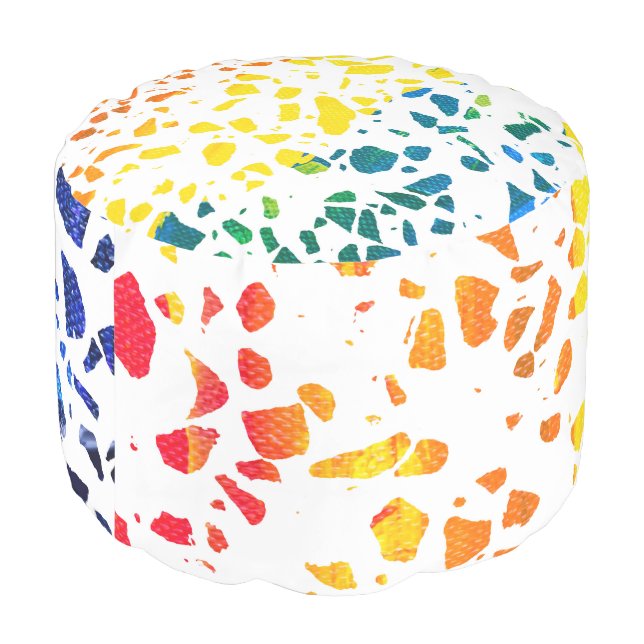 Abstract Terrazzo Mosaic Colorful Rainbow Pattern Pouf (Angled Back)