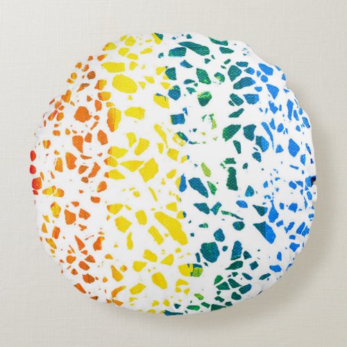Abstract Terrazzo Mosaic Colorful Rainbow Pattern  Round Pillow