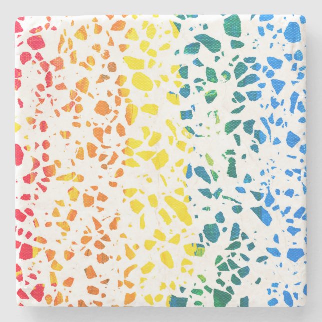 Abstract Terrazzo Mosaic Colorful Rainbow Pattern  Stone Coaster (Front)