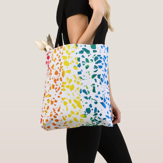 Abstract Terrazzo Mosaic Colorful Rainbow Pattern  Tote Bag (Close Up)