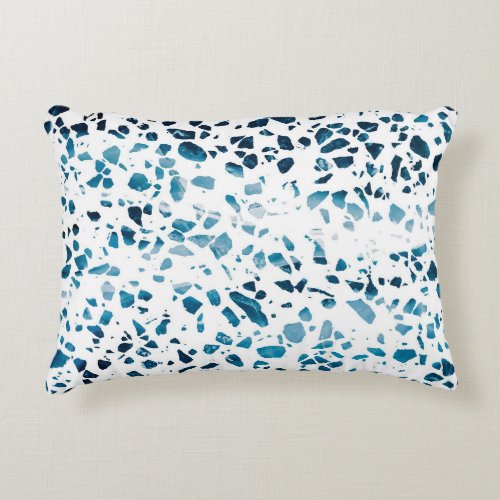 Abstract Terrazzo Mosaic Navy  Light Blue Pattern Accent Pillow
