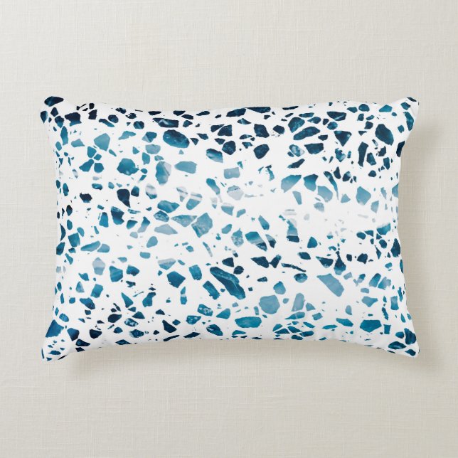 Abstract Terrazzo Mosaic Navy & Light Blue Pattern Accent Pillow (Front)
