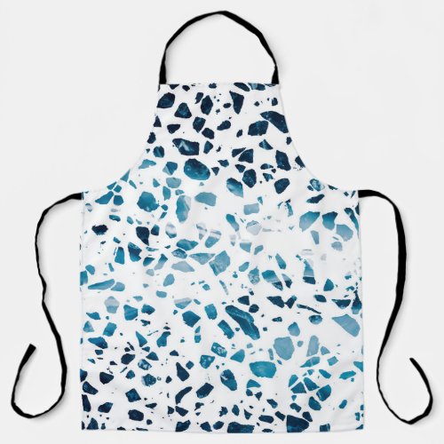 Abstract Terrazzo Mosaic Navy  Light Blue Pattern Apron