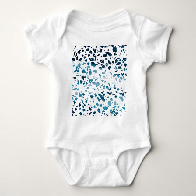 Abstract Terrazzo Mosaic Navy & Light Blue Pattern Baby Bodysuit (Front)
