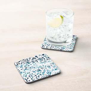 Abstract Terrazzo Mosaic Navy & Light Blue Pattern Beverage Coaster