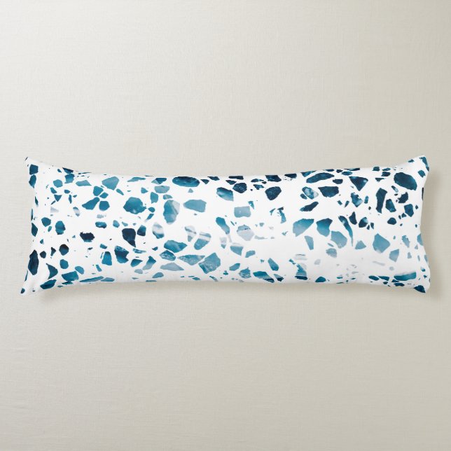 Abstract Terrazzo Mosaic Navy & Light Blue Pattern Body Pillow (Front)