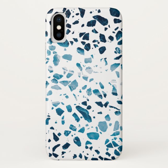 Abstract Terrazzo Mosaic Navy & Light Blue Pattern Case-Mate iPhone Case (Back)