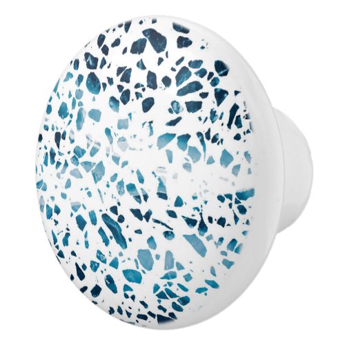 Abstract Terrazzo Mosaic Navy  Light Blue Pattern Ceramic Knob