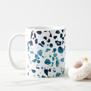 Abstract Terrazzo Mosaic Navy & Light Blue Pattern Coffee Mug