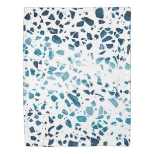 Abstract Terrazzo Mosaic Navy & Light Blue Pattern Duvet Cover