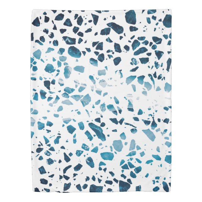 Abstract Terrazzo Mosaic Navy & Light Blue Pattern Duvet Cover (Front)