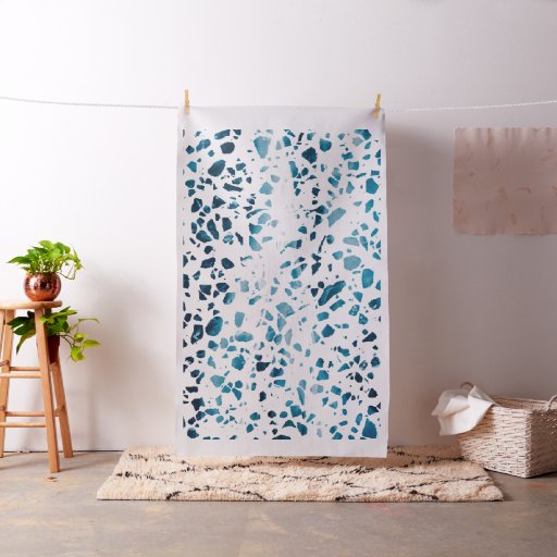 Abstract Terrazzo Mosaic Navy & Light Blue Pattern Fabric