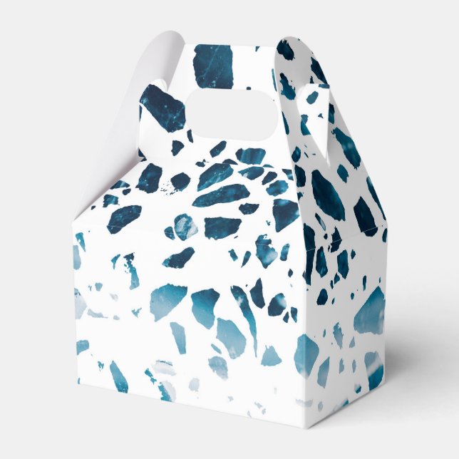 Abstract Terrazzo Mosaic Navy & Light Blue Pattern Favor Boxes (Front Side)