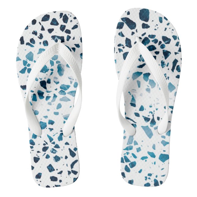 Abstract Terrazzo Mosaic Navy & Light Blue Pattern Flip Flops (Footbed)