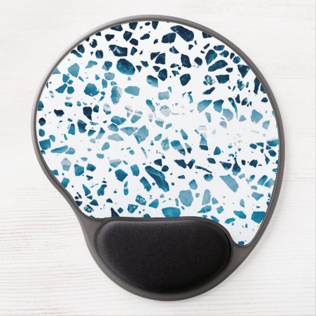 Abstract Terrazzo Mosaic Navy & Light Blue Pattern Gel Mouse Pad (Front)