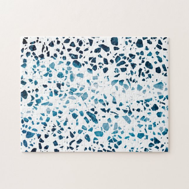 Abstract Terrazzo Mosaic Navy & Light Blue Pattern Jigsaw Puzzle (Horizontal)