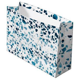 Abstract Terrazzo Mosaic Navy & Light Blue Pattern Large Gift Bag