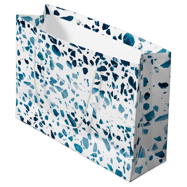 Abstract Terrazzo Mosaic Navy & Light Blue Pattern Large Gift Bag (Front Angled)