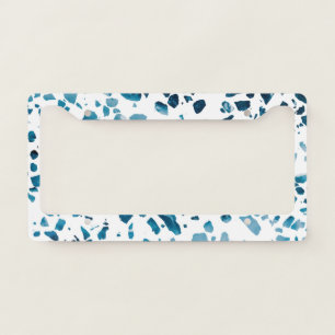 Abstract Terrazzo Mosaic Navy & Light Blue Pattern License Plate Frame