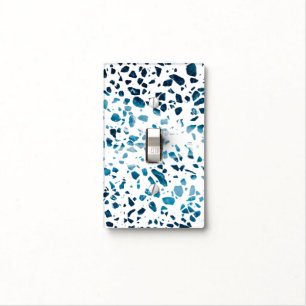 Abstract Terrazzo Mosaic Navy & Light Blue Pattern Light Switch Cover