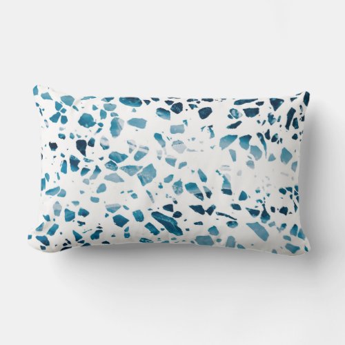 Abstract Terrazzo Mosaic Navy  Light Blue Pattern Lumbar Pillow