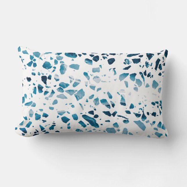 Abstract Terrazzo Mosaic Navy & Light Blue Pattern Lumbar Pillow (Front)