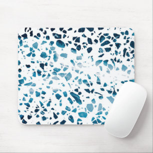 Abstract Terrazzo Mosaic Navy & Light Blue Pattern Mouse Pad