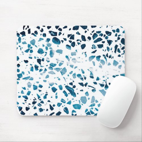 Abstract Terrazzo Mosaic Navy  Light Blue Pattern Mouse Pad