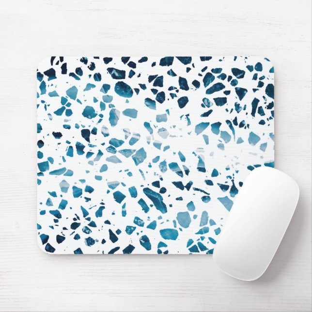 Abstract Terrazzo Mosaic Navy & Light Blue Pattern Mouse Pad (With Mouse)