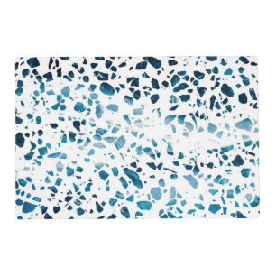 Abstract Terrazzo Mosaic Navy & Light Blue Pattern Placemat