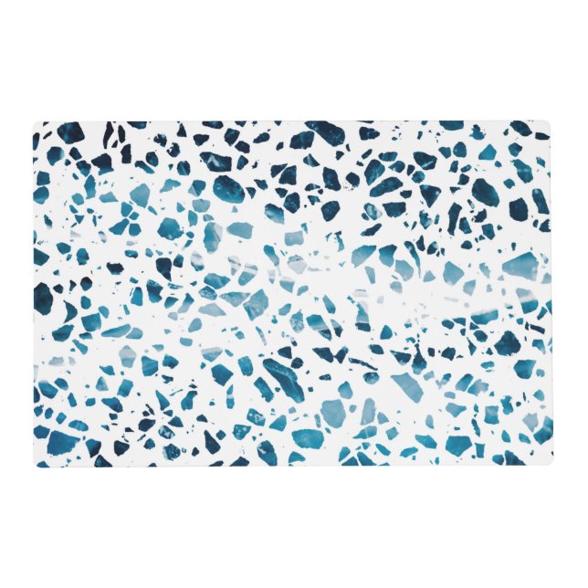 Abstract Terrazzo Mosaic Navy & Light Blue Pattern Placemat (Front)