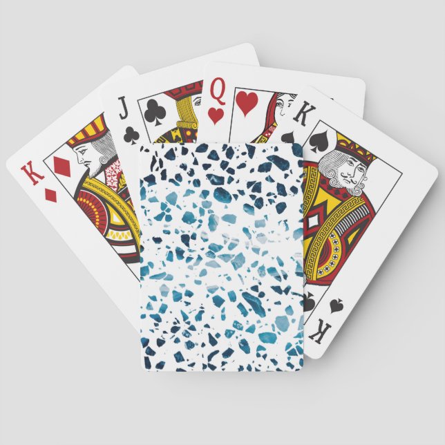 Abstract Terrazzo Mosaic Navy & Light Blue Pattern Poker Cards (Back)