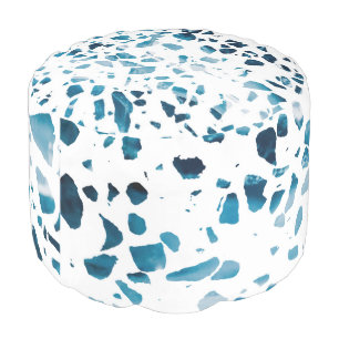 Abstract Terrazzo Mosaic Navy & Light Blue Pattern Pouf