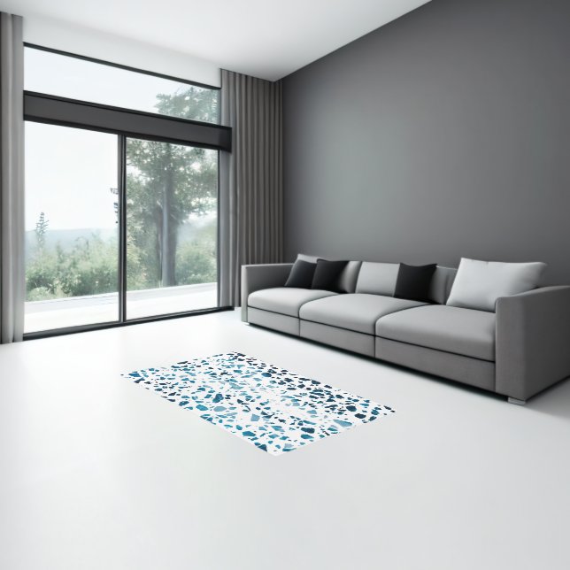 Abstract Terrazzo Mosaic Navy & Light Blue Pattern Rug (Insitu (Indoor 3))
